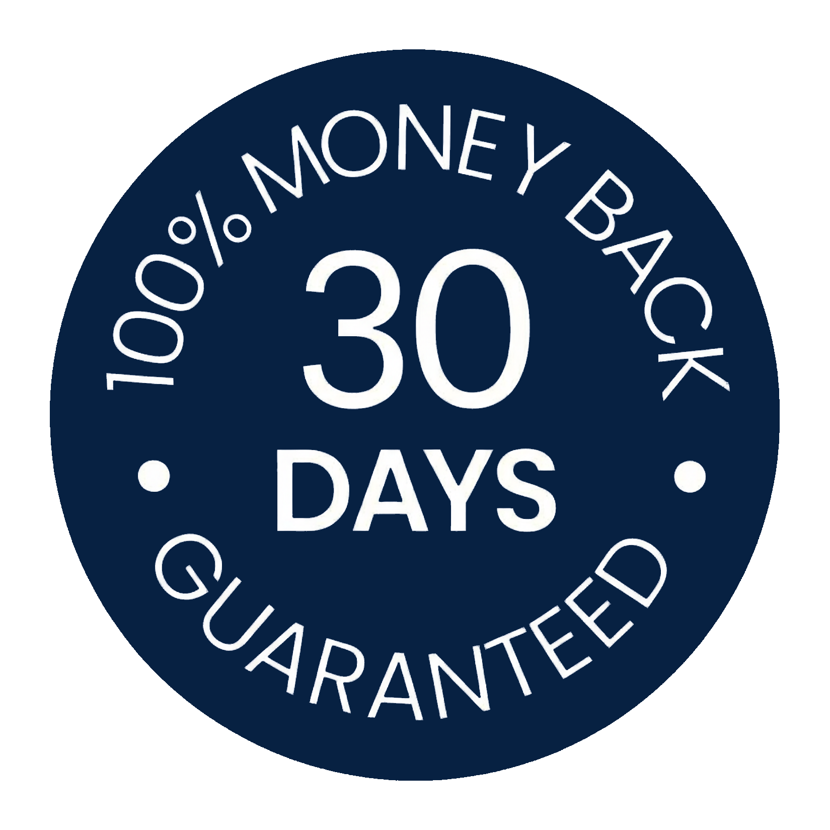 Symbol of 30 day money back guarantee.